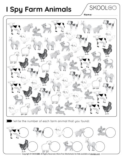 I Spy Farm Animals - Free Worksheet - SKOOLGO