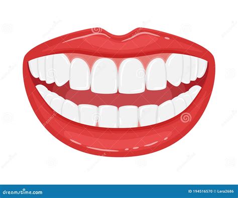 Smile With Beautiful White Teeth. Realistic Vector Lips With Teeth ...