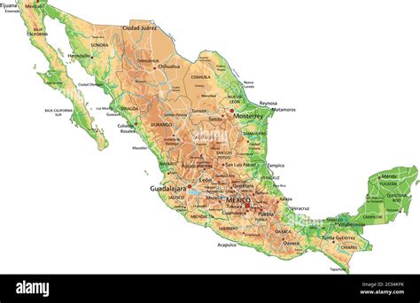 High detailed Mexico physical map with labeling Stock Vector Image & Art - Alamy