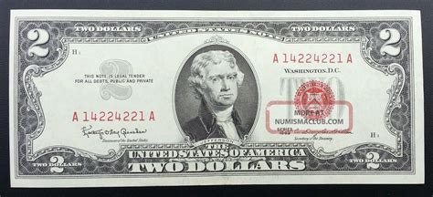 1963 $2 Dollar Bill Red Seal Crisp Gem Unc