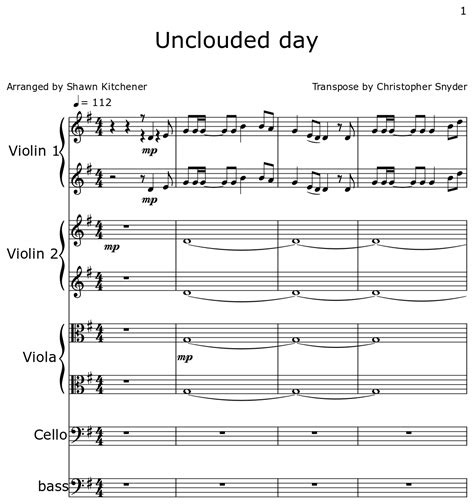 Unclouded day - Sheet music for Violin, Viola, Cello, Contrabass