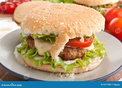 Cheeseburger and Ingredients Stock Photo - Image of melted, bread: 9277280