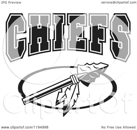 Clipart of a Black and White Arrowhead with Feathers and CHIEFS Team Text - Royalty Free Vector ...