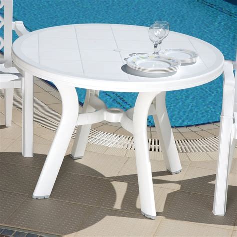 Compamia Truva Transitional Plastic 42" Round Resin Patio Dining Table ...