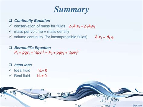 Fluid Dynamics (Continuity Equation - Bernoulli Equation - head loss…