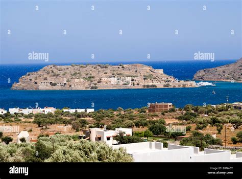 spinalonga island elounda from moutains above plake crete greece Stock Photo - Alamy