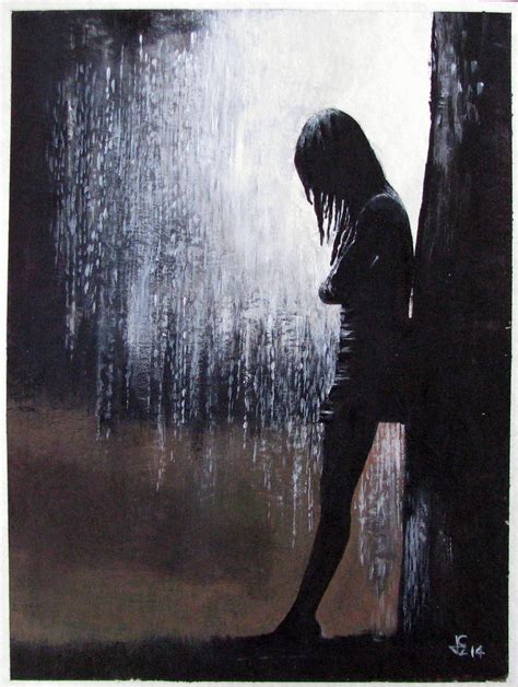 a painting of a woman standing in the rain