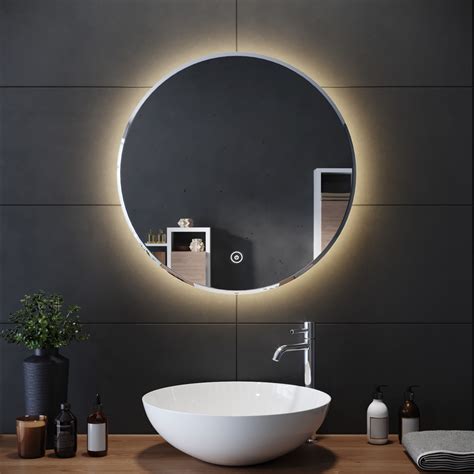 Round LED ILLUMINATED Bathroom Mirror with Warm Light Smart Touch 600x600mm IP44 | eBay