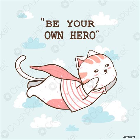 Cute fat cat wear pink cape flying on cloud sky - stock vector 2218271 | Crushpixel