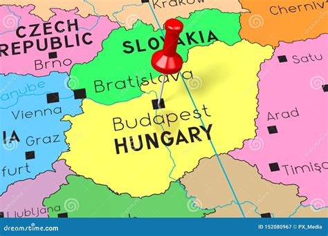 Hungary, Budapest - Capital City, Pinned on Political Map Stock Illustration - Illustration of ...