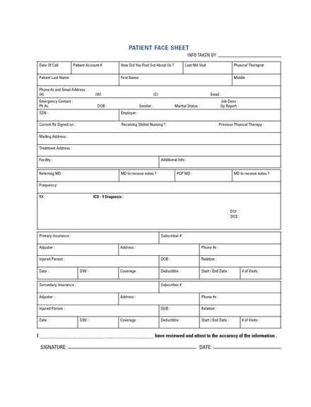 Medical Face Sheet - 7+ Examples, Format, Pdf