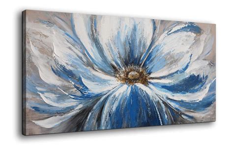 Flower Canvas Wall Art for Living Room Large White Blue Flower Picture ...