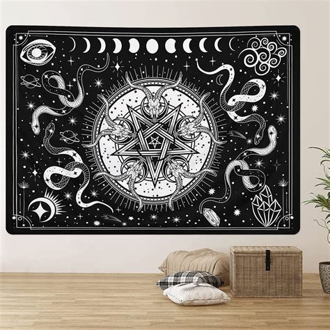 Witch Tapestry Black and White Tapestry Snake Tapestries Moon | Etsy