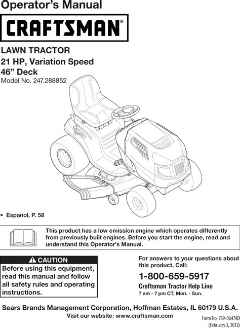 Craftsman 247288852 User Manual TRACTOR Manuals And Guides 1112368L