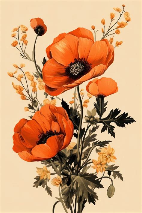 Flower illustration art poppy plant. | Premium Photo Illustration - rawpixel