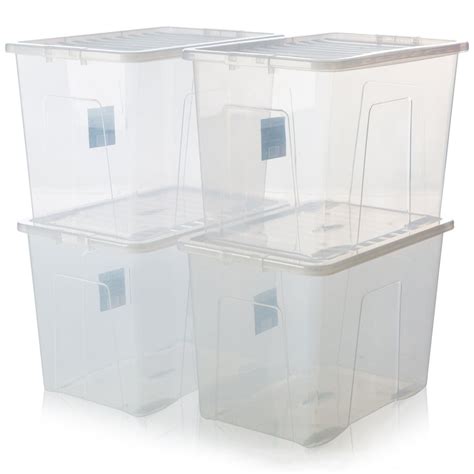 Buy 80 Litre Crystal Plastic Storage Box with Lid (Pack of 4)