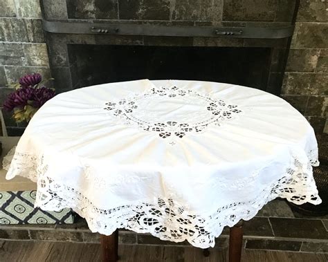 Vintage Cutwork Tablecloth Embroidered White Tablecloth for | Etsy ...