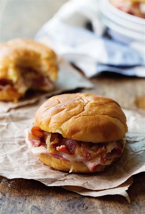 Hot Ham and Cheese Sandwiches with Bacon and Caramelized Onions Recipe ...