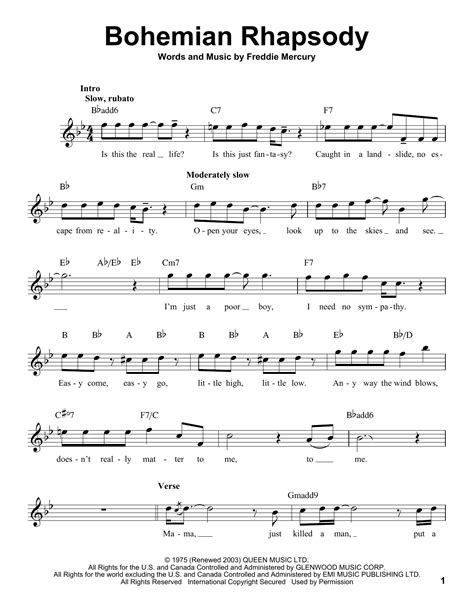 Queen - Bohemian Rhapsody sheet music