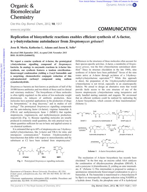 (PDF) Replication of biosynthetic reactions enables efficient synthesis of A-factor, a γ ...