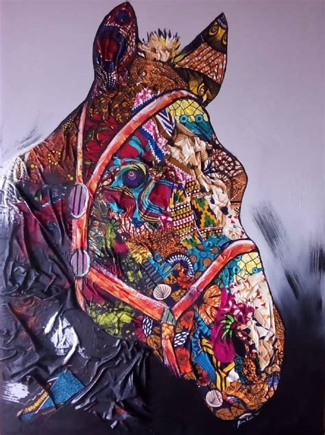 Horse portrait, fabric wall art Collage by Ema Kato | Saatchi Art