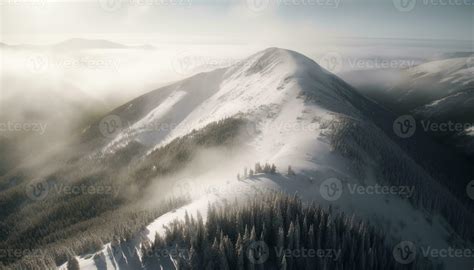 Snow capped mountains, icy peaks, tranquil forests, foggy landscapes, winter wonderland ...