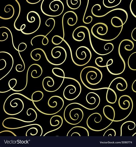 Abstract gold color swirls on black background Vector Image