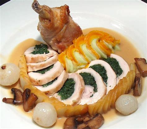 Food Plating Idea. Chicken Roulade, Bi color Puree. | Food presentation, Food plating, Food