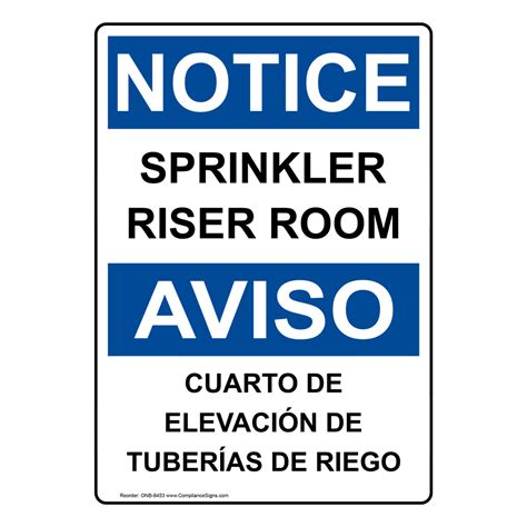 Vertical Sprinkler Riser Room Bilingual Sign - OSHA NOTICE