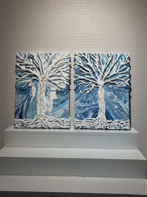 Art Tree Nature Tree White Tree Paintings White Blue - Etsy