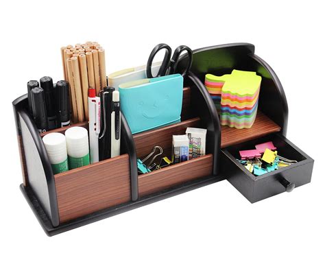 PAG Office Supplies Wood Desk Organizer Pen Holder Accessories Storage Caddy | eBay