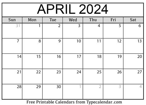 Monthly Calendar April 2024 Printable - 2024 Calendar With Week Numbers