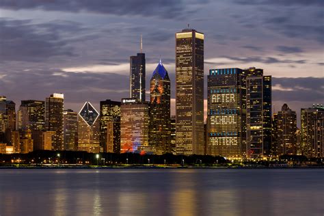 Chicago Skyline At Night Free Stock Photo - Public Domain Pictures