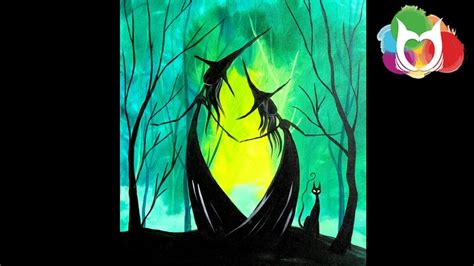 Easy Halloween painting | Adorable Witch Sisters in the Woods | #lovefallart #painting - YouTube