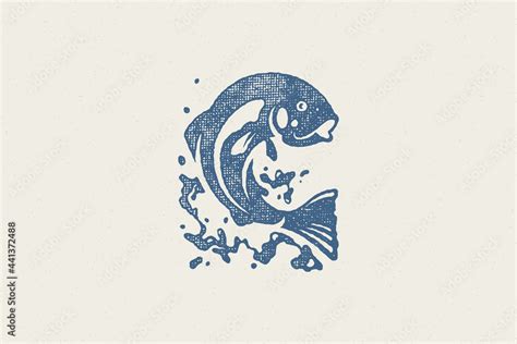 Fish jumping out from water silhouette for fishing club or seafood ...