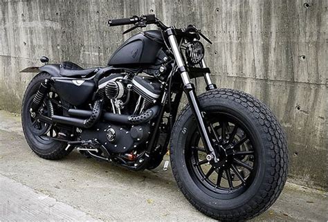 Sportster Bobber Motorcycle In Flat Black with Short Motorcycle Pipes | Sportster iron, Harley ...