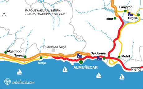 Nerja Map, Costa del Sol, Andalucía, Southern Spain