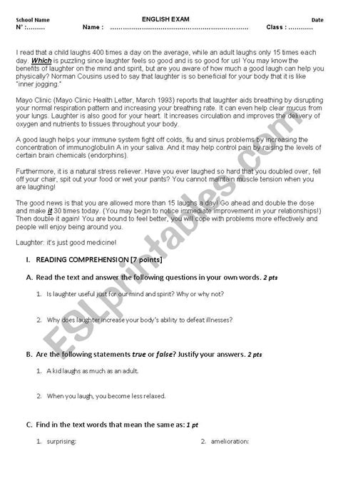 Laughter benefits - ESL worksheet by Maaloum