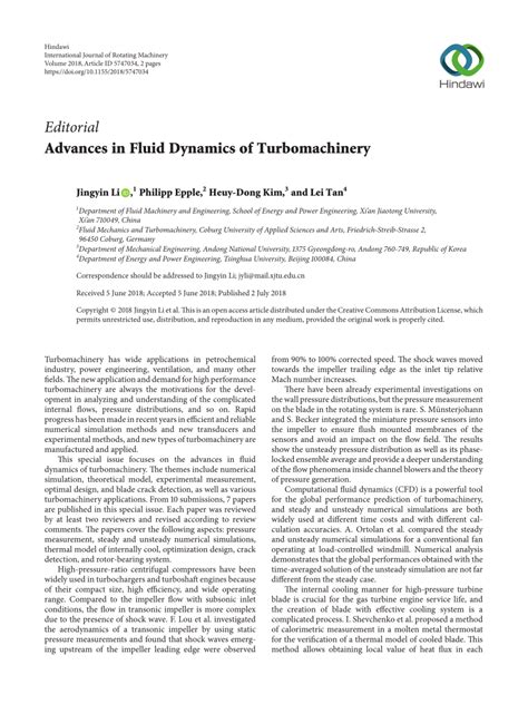 (PDF) Advances in Fluid Dynamics of Turbomachinery