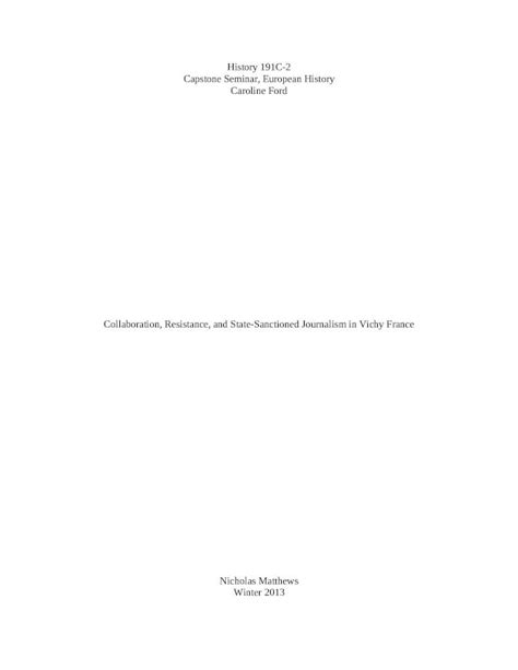 (DOCX) Collaboration, Resistance, and State-Sanctioned Journalism in Vichy, France. By Nicholas ...