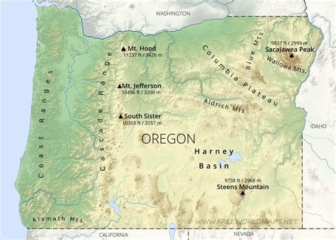 Physical map of Oregon