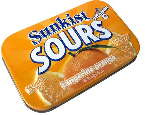 Sunkist Sours Tangerine Orange, Vitamin C, Sugar Free Sour Candy, (50-piece) 1.76 Ounce Tin - 6 ...