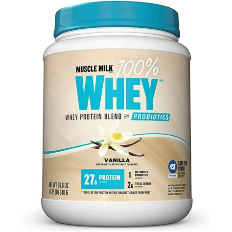 Muscle Milk Whey Protein Powder with Probiotics, Vanilla, 27g Protein, 1.85lbs - Walmart.com ...