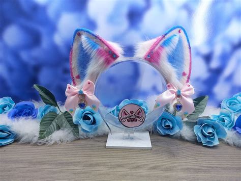 Light Pink Cat Ears With Darker Pink and Blue Accents Nekomimi Kemonomimi Cosplay Costume - Etsy