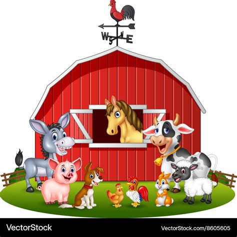 Cartoon farm background with animals Royalty Free Vector