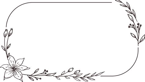 Minimalist floral frame with hand drawn leaf and flower simple floral border 21437053 PNG