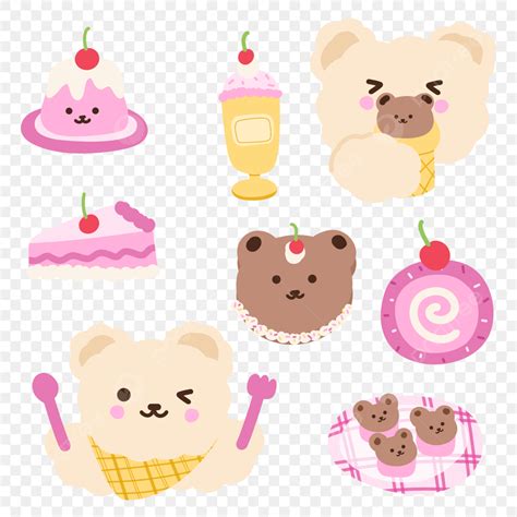 Korean Bear Stickers PNG Picture, Bear And Dessert Cute Korean Sticker, Bear Sticker Korean ...