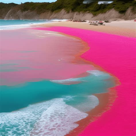 Hot Pink Beach with Denim Blue Ocean · Creative Fabrica