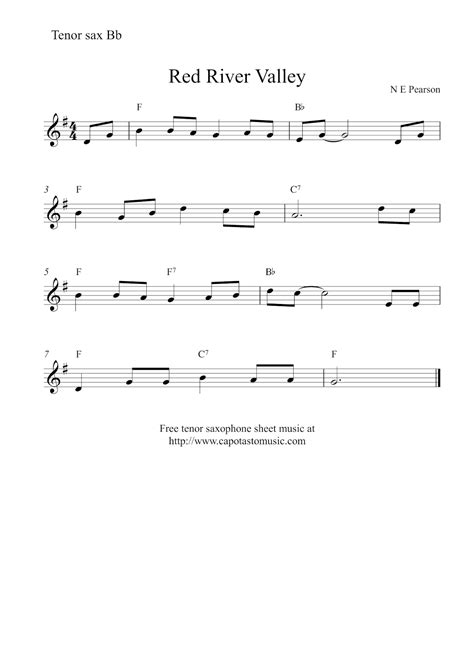 Free easy tenor saxophone sheet music - Red River Valley