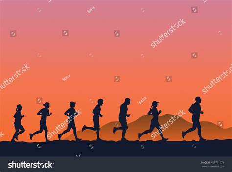 Silhouette Group People Running Outdoor Sunset Stock Vector (Royalty Free) 439731679 | Shutterstock